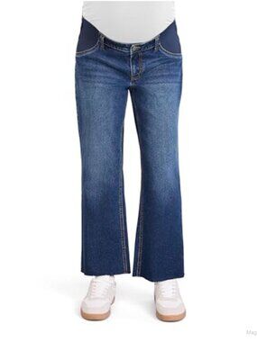 Maternity Wide Leg Ankle Jeans Cropped Pull On 27" Inseam Stretch